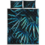 Turquoise Tropical Leaves Print Quilt Bed Set