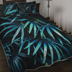 Turquoise Tropical Leaves Print Quilt Bed Set