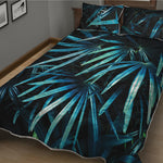 Turquoise Tropical Leaves Print Quilt Bed Set