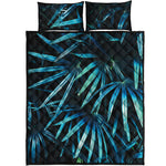 Turquoise Tropical Leaves Print Quilt Bed Set