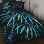 Turquoise Tropical Leaves Print Quilt Bed Set