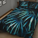 Turquoise Tropical Leaves Print Quilt Bed Set