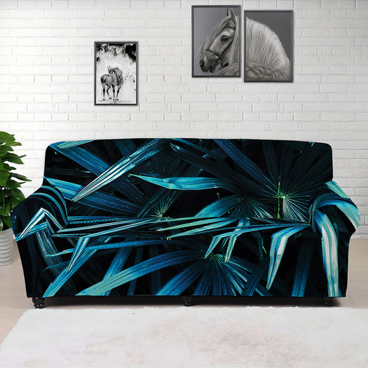 Turquoise Tropical Leaves Print Sofa Cover