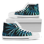 Turquoise Tropical Leaves Print White High Top Shoes