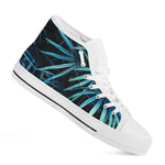 Turquoise Tropical Leaves Print White High Top Shoes