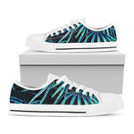 Turquoise Tropical Leaves Print White Low Top Shoes