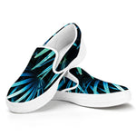 Turquoise Tropical Leaves Print White Slip On Shoes