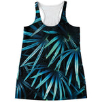Turquoise Tropical Leaves Print Women's Racerback Tank Top