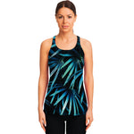 Turquoise Tropical Leaves Print Women's Racerback Tank Top