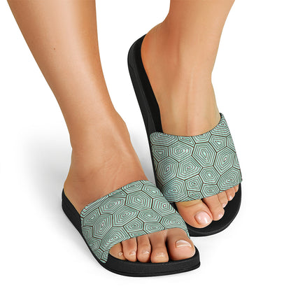 Turtle Shell Pattern Print Black Slide Sandals