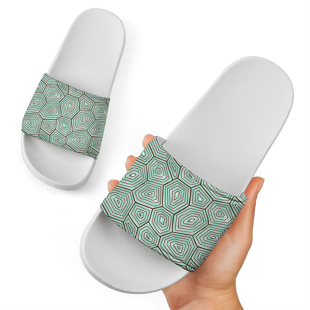 Turtle Shell Pattern Print White Slide Sandals