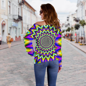 Twinkle Psychedelic Optical Illusion Off Shoulder Sweatshirt GearFrost