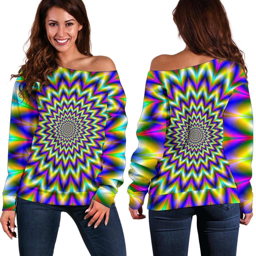 Twinkle Psychedelic Optical Illusion Off Shoulder Sweatshirt GearFrost