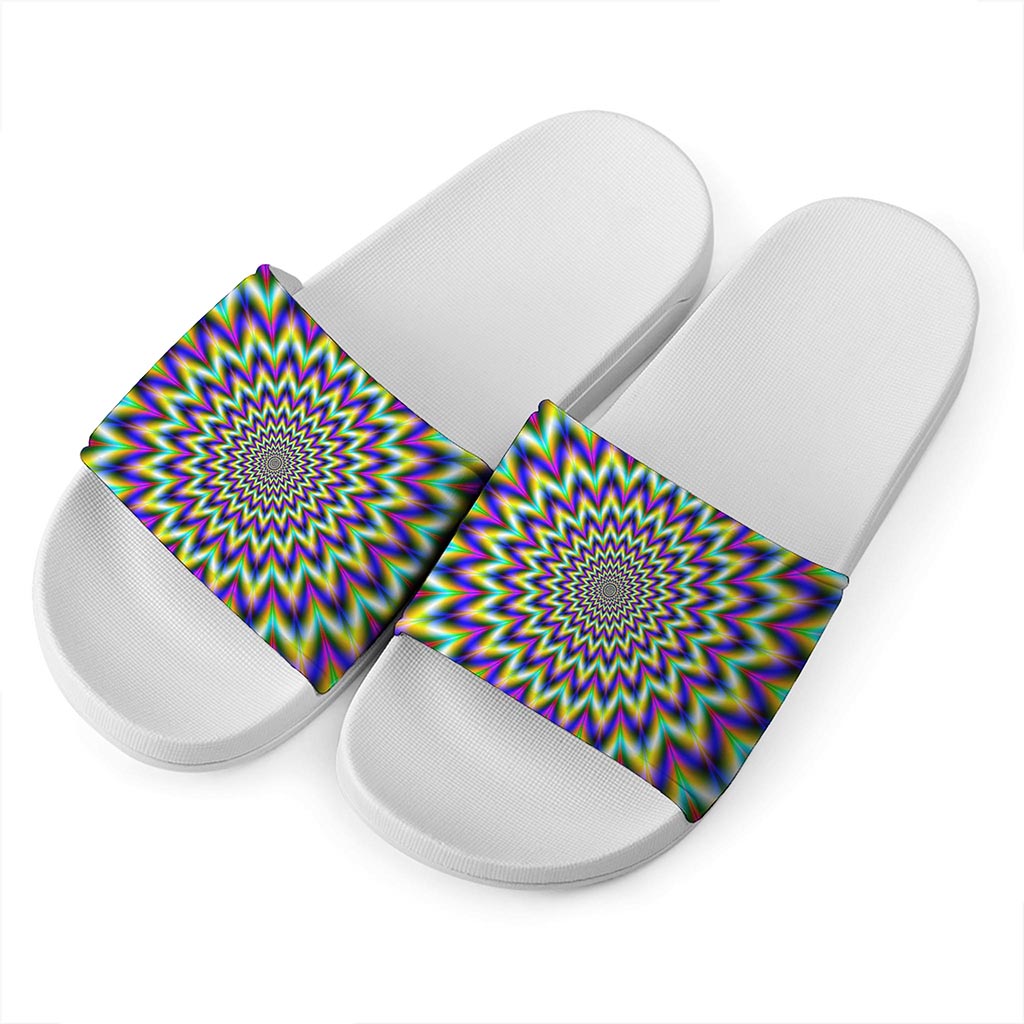 Twinkle Psychedelic Optical Illusion White Slide Sandals