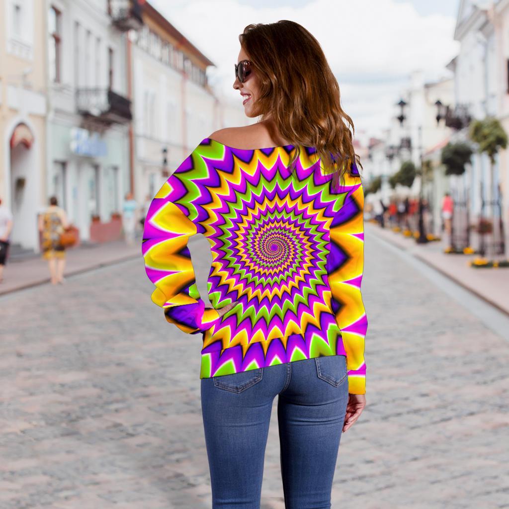 Twisted Colors Moving Optical Illusion Off Shoulder Sweatshirt GearFrost
