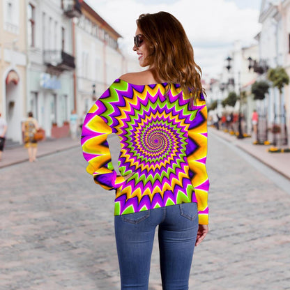 Twisted Colors Moving Optical Illusion Off Shoulder Sweatshirt GearFrost