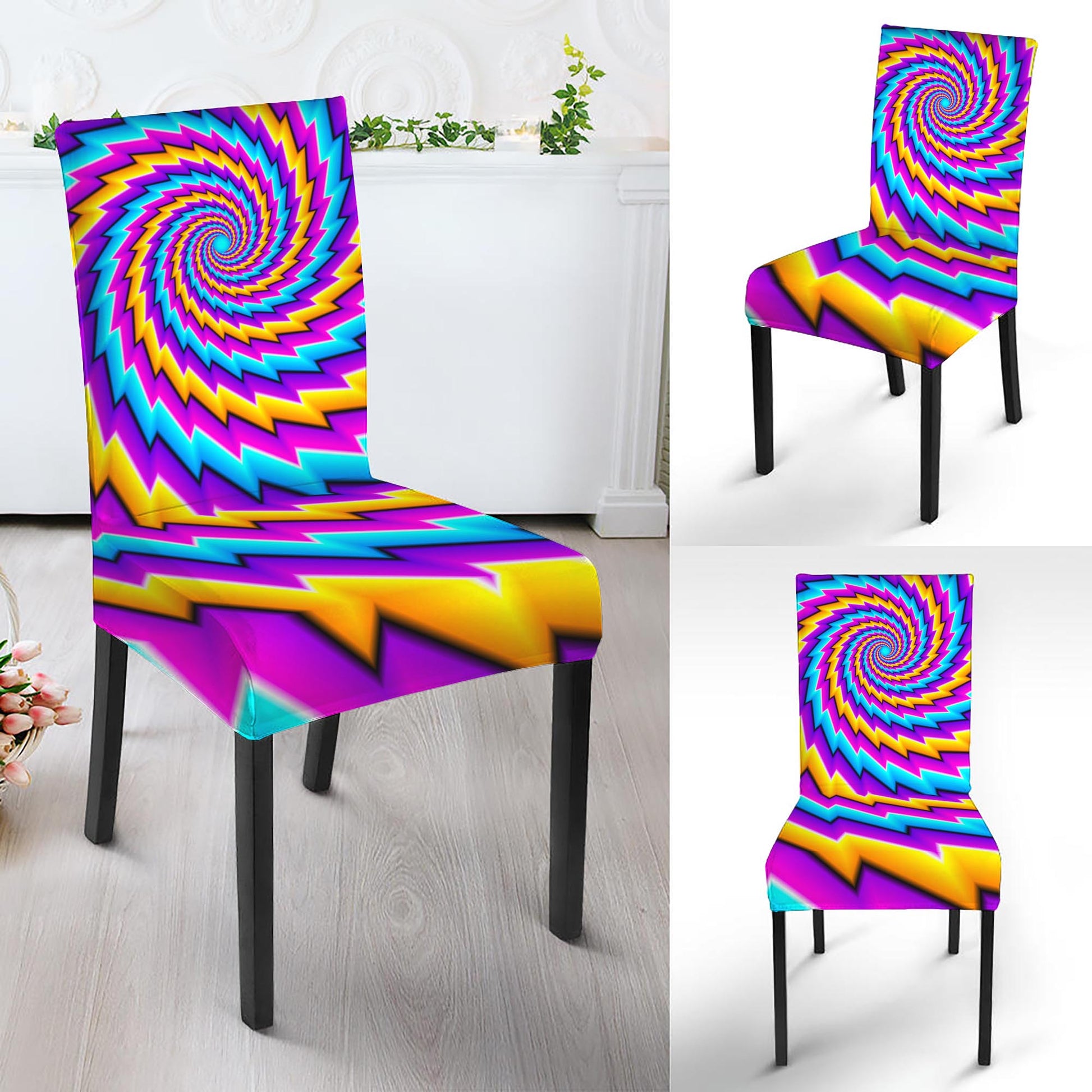Twisted Spiral Moving Optical Illusion Dining Chair Slipcover
