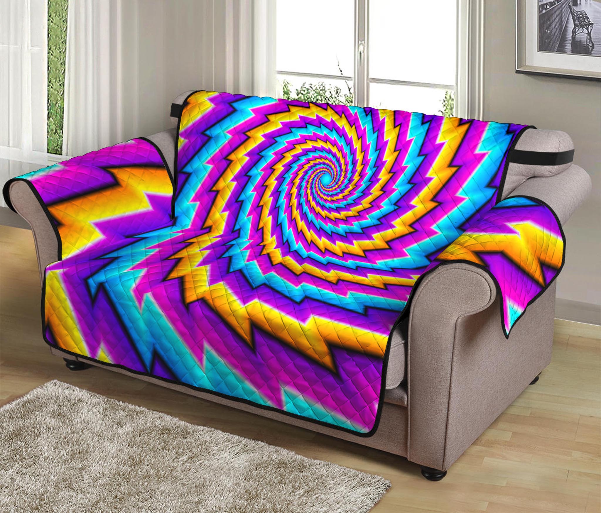 Twisted Spiral Moving Optical Illusion Loveseat Protector