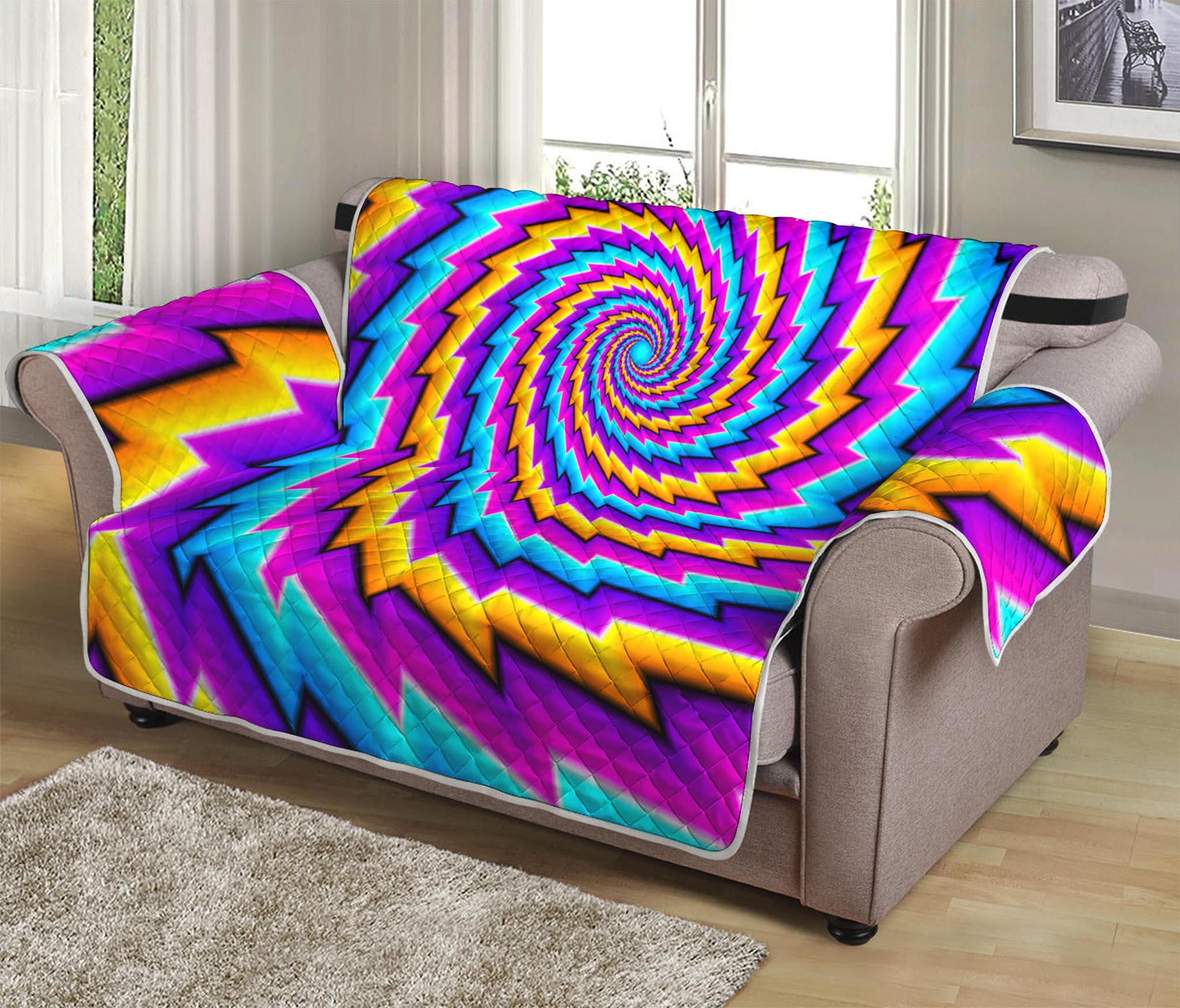 Twisted Spiral Moving Optical Illusion Loveseat Protector