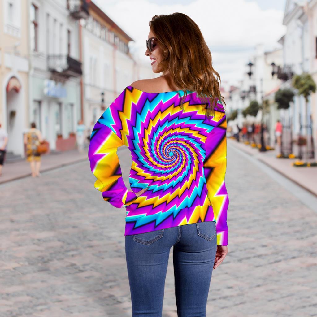 Twisted Spiral Moving Optical Illusion Off Shoulder Sweatshirt GearFrost