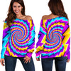 Twisted Spiral Moving Optical Illusion Off Shoulder Sweatshirt GearFrost