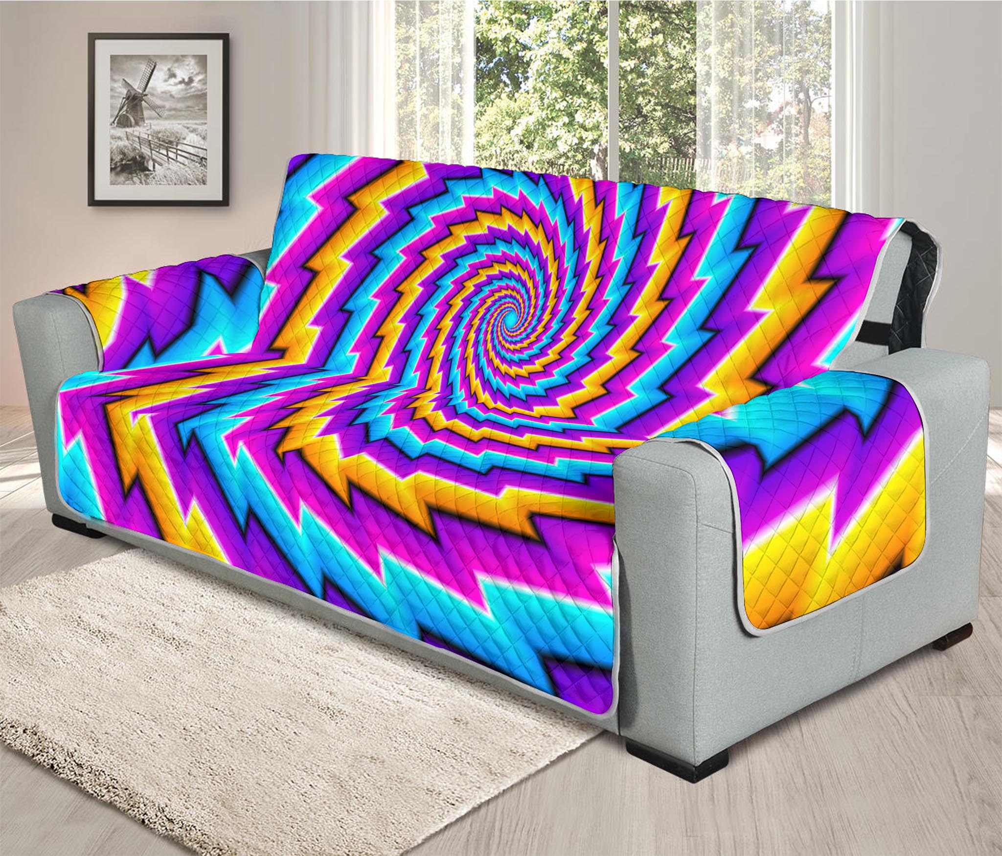 Twisted Spiral Moving Optical Illusion Oversized Sofa Protector