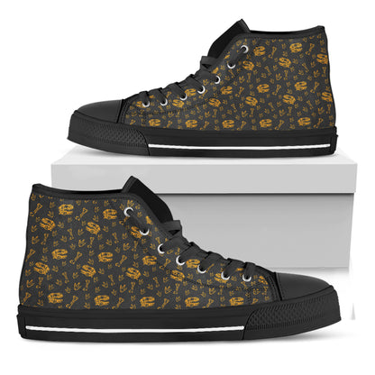 Tyrannosaurus Dino Fossil Pattern Print Black High Top Shoes