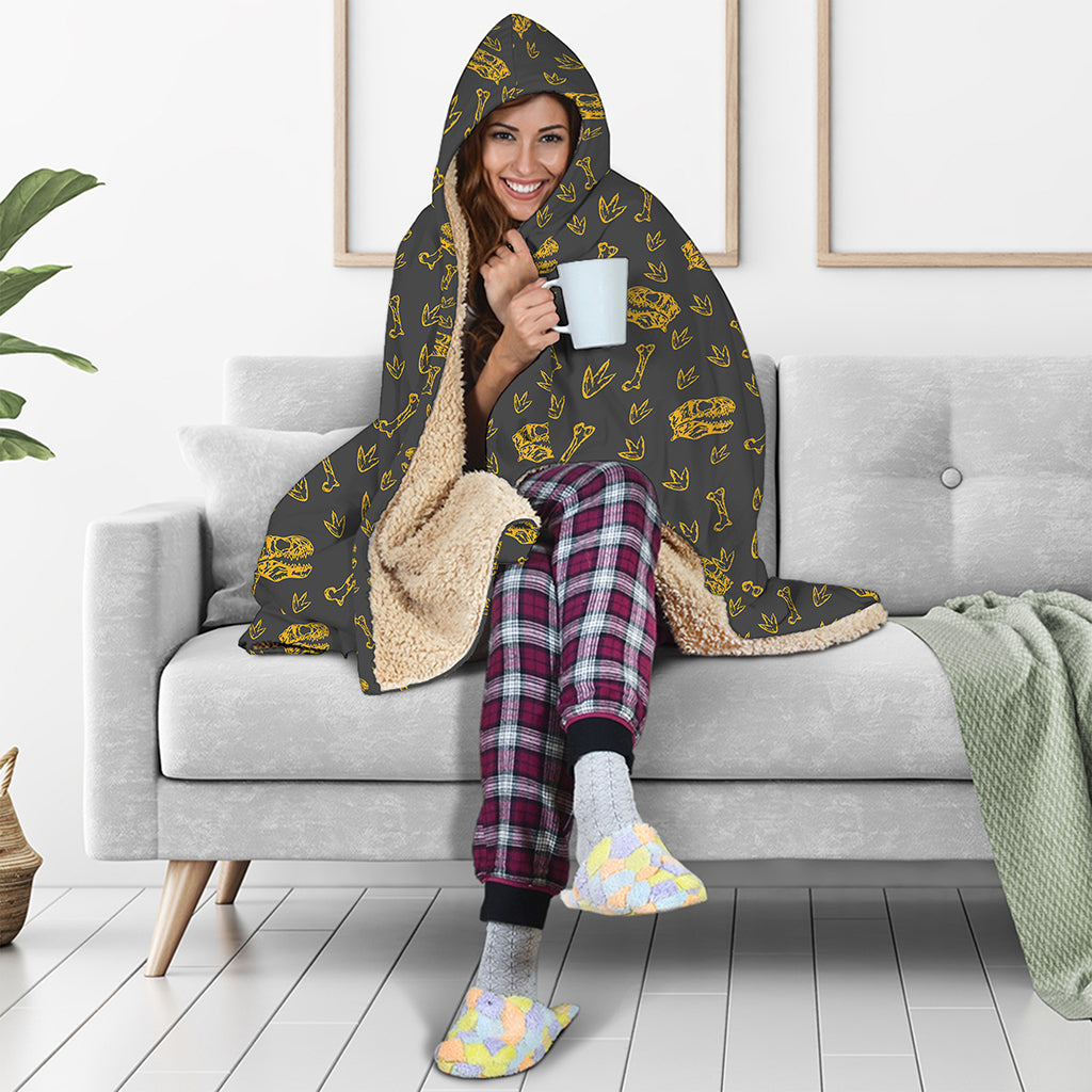 Tyrannosaurus Dino Fossil Pattern Print Hooded Blanket