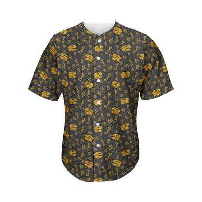 Tyrannosaurus Dino Fossil Pattern Print Men's Baseball Jersey