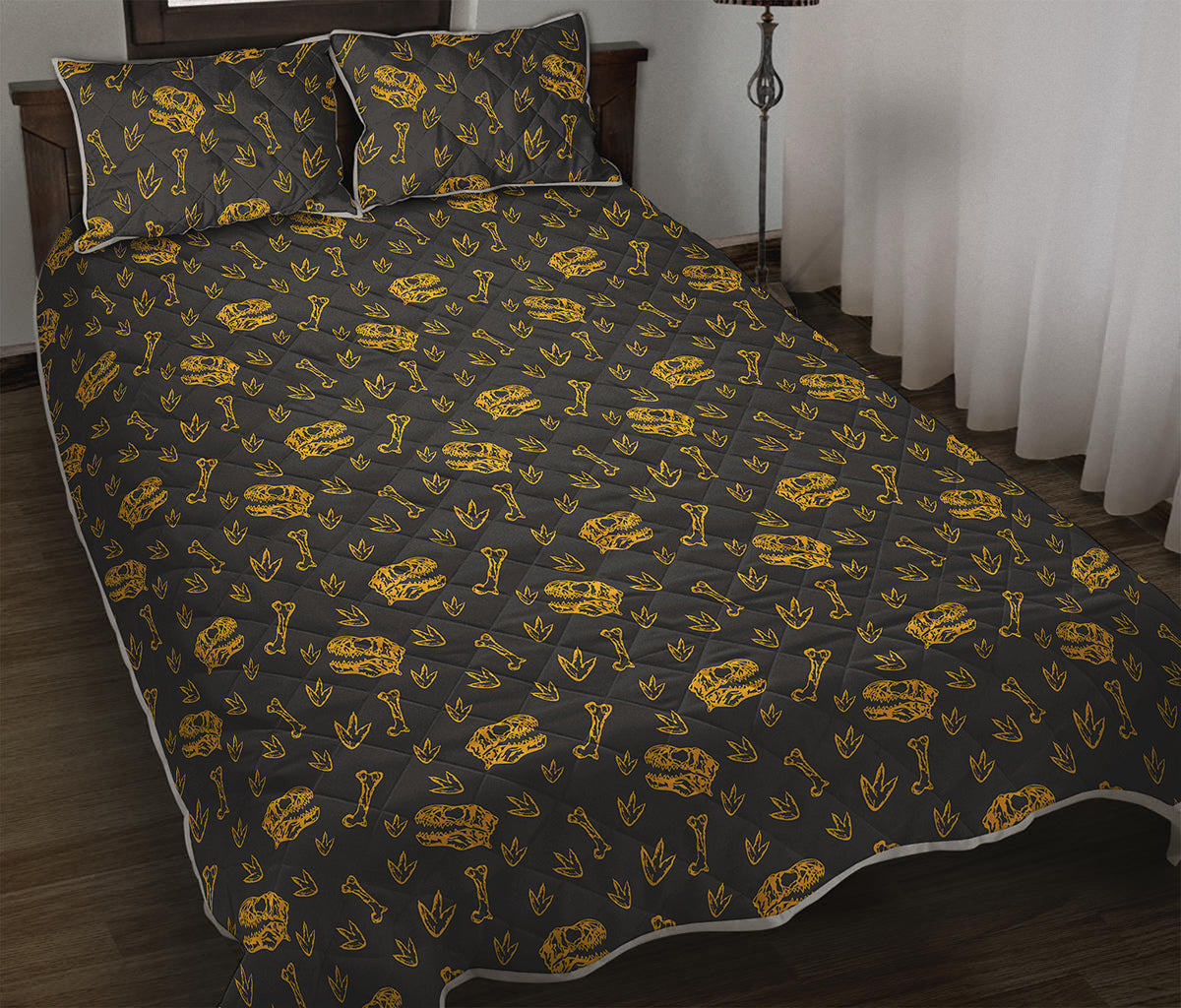 Tyrannosaurus Dino Fossil Pattern Print Quilt Bed Set