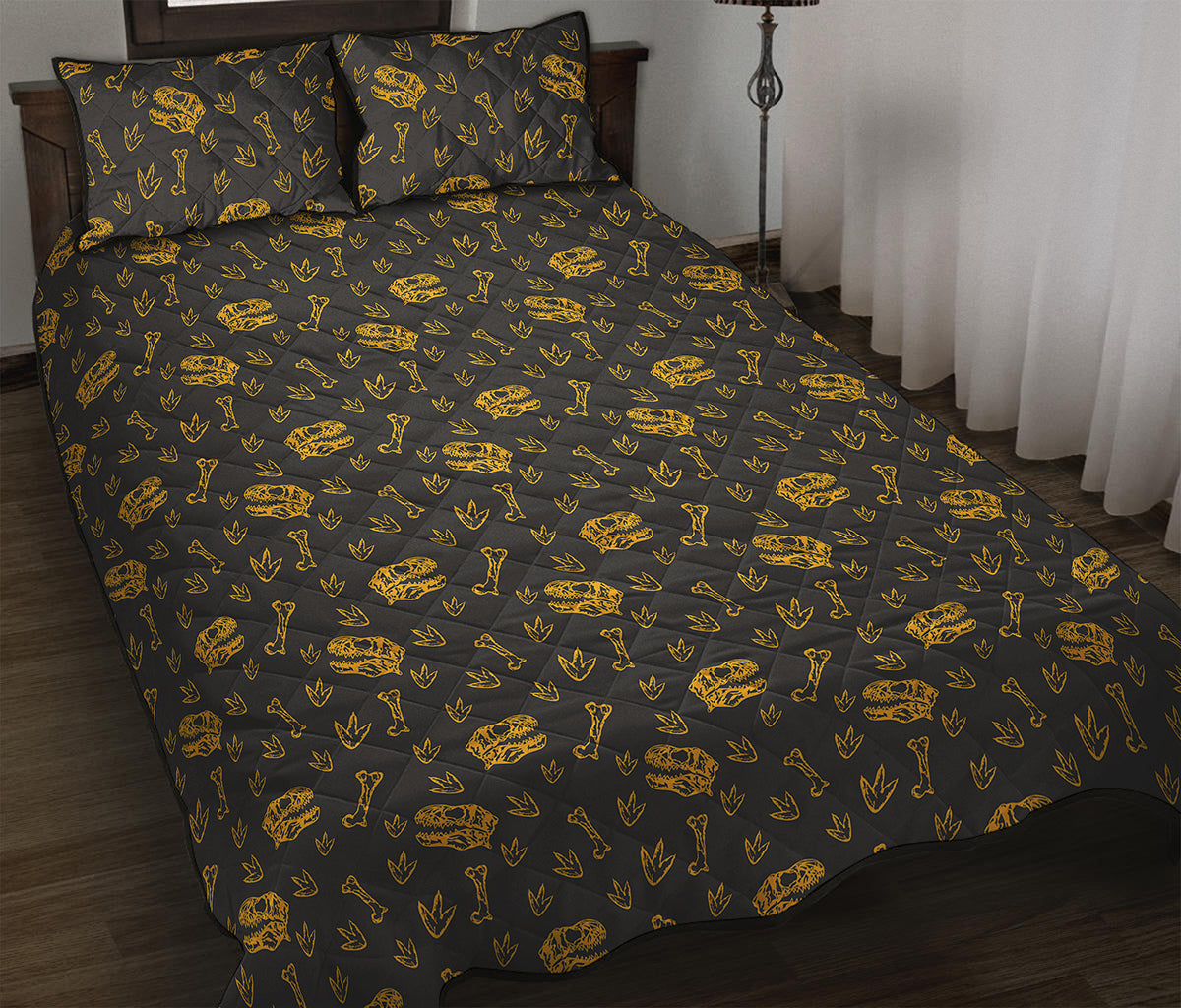 Tyrannosaurus Dino Fossil Pattern Print Quilt Bed Set