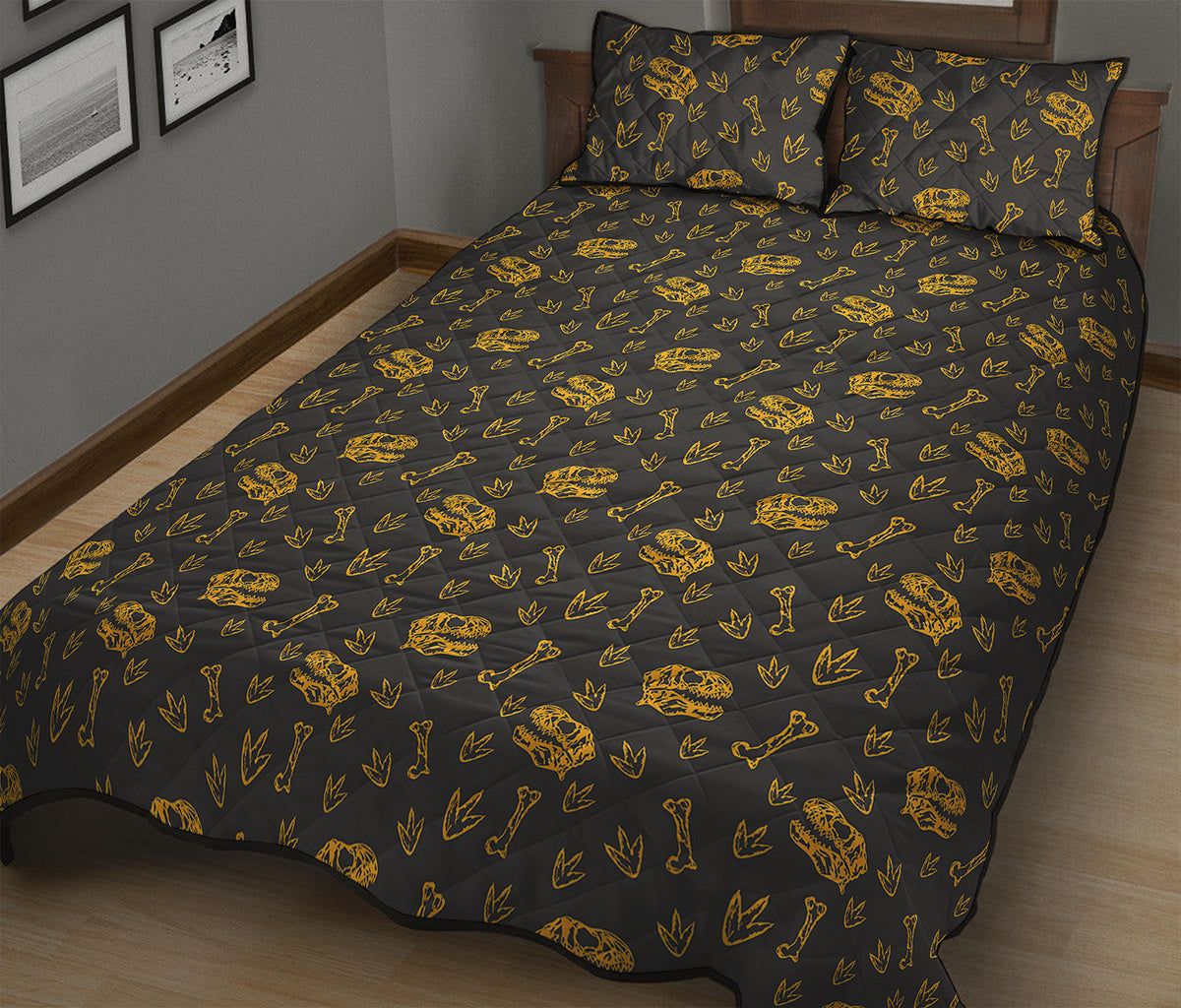Tyrannosaurus Dino Fossil Pattern Print Quilt Bed Set