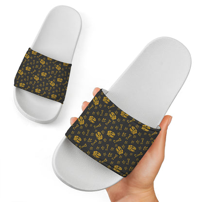 Tyrannosaurus Dino Fossil Pattern Print White Slide Sandals