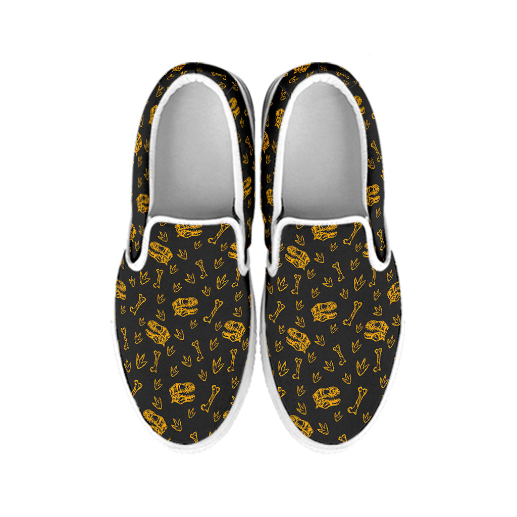 Tyrannosaurus Dino Fossil Pattern Print White Slip On Shoes