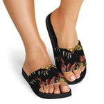 Tyrannosaurus Rex Head Print Black Slide Sandals