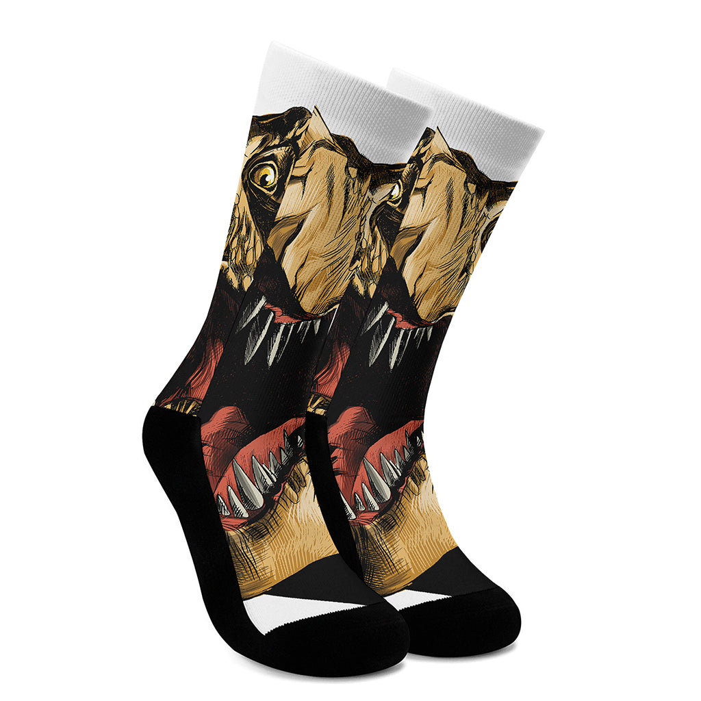 Tyrannosaurus Rex Head Print Crew Socks