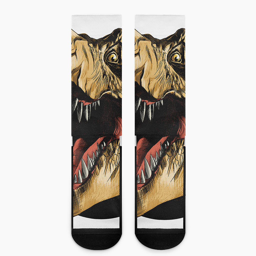 Tyrannosaurus Rex Head Print Crew Socks