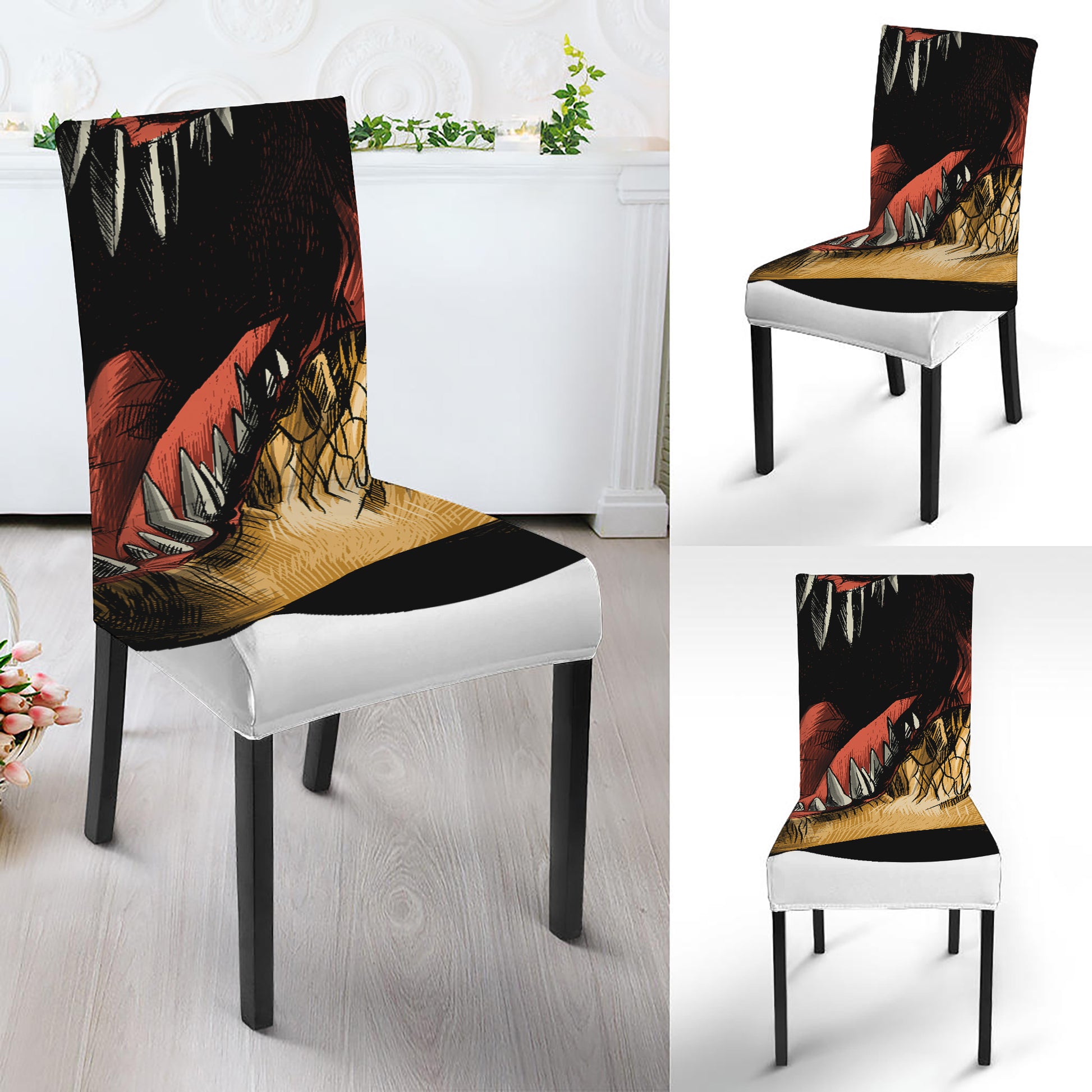 Tyrannosaurus Rex Head Print Dining Chair Slipcover