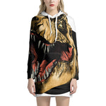 Tyrannosaurus Rex Head Print Pullover Hoodie Dress