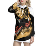 Tyrannosaurus Rex Head Print Pullover Hoodie Dress
