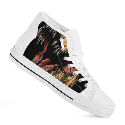 Tyrannosaurus Rex Head Print White High Top Shoes
