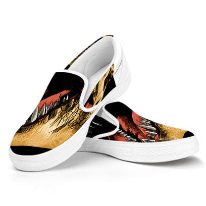 Tyrannosaurus Rex Head Print White Slip On Shoes