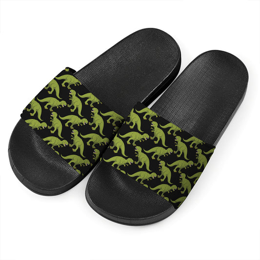 Tyrannosaurus Rex Pattern Print Black Slide Sandals