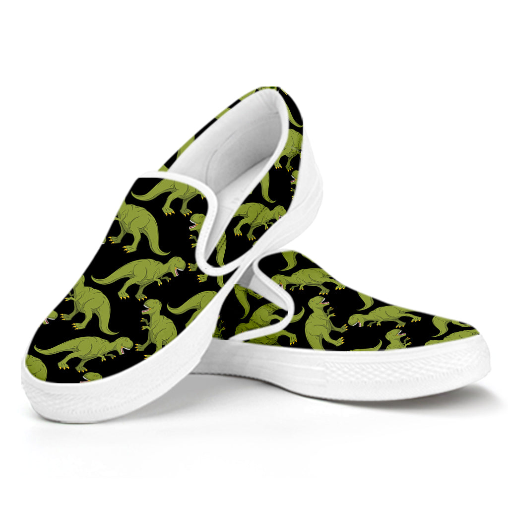 Tyrannosaurus Rex Pattern Print White Slip On Shoes