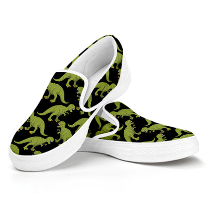 Tyrannosaurus Rex Pattern Print White Slip On Shoes