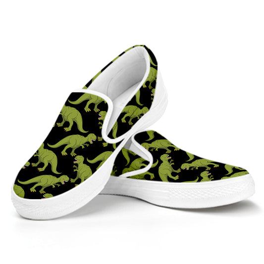 Tyrannosaurus Rex Pattern Print White Slip On Shoes