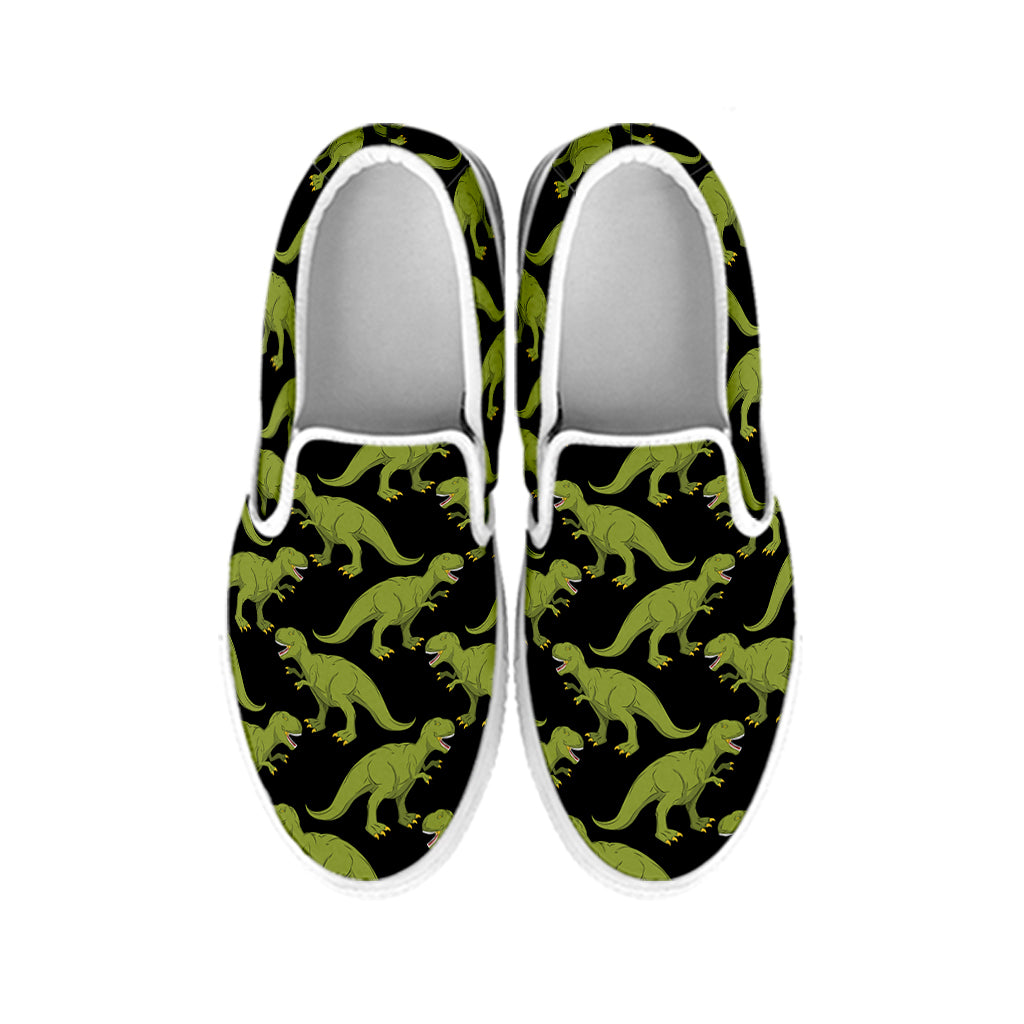 Tyrannosaurus Rex Pattern Print White Slip On Shoes