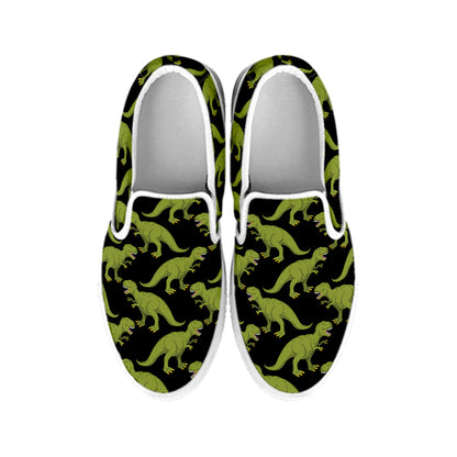 Tyrannosaurus Rex Pattern Print White Slip On Shoes
