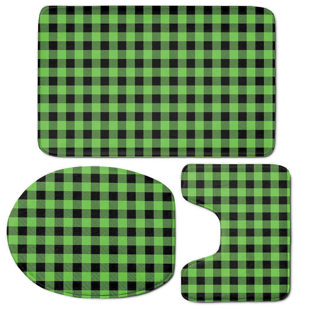 UFO Green And Black Buffalo Check Print 3 Piece Bath Mat Set