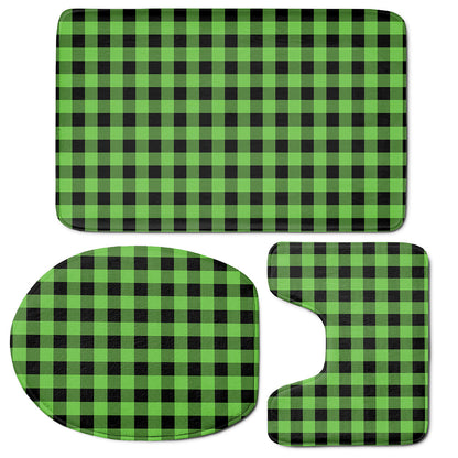 UFO Green And Black Buffalo Check Print 3 Piece Bath Mat Set